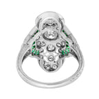Art Deco Style Diamond & Green Emerald Cocktail 14K White Gold Ring
