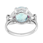 Oval Blue Topaz & Diamond and Ruby Art Deco Style 14K White Gold Ring