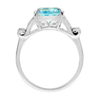 Oval Blue Topaz & Diamond and Ruby Art Deco Style 14K White Gold Ring