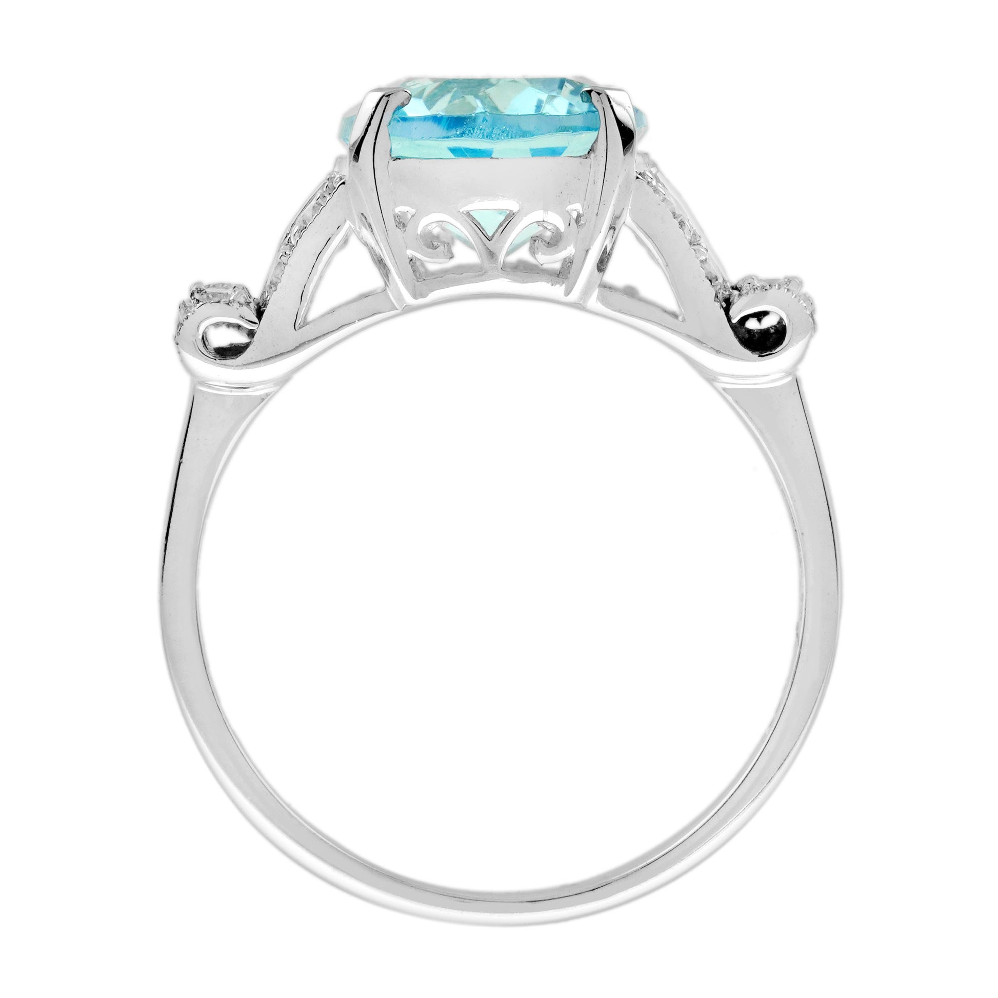 Oval Blue Topaz & Diamond and Ruby Art Deco Style 14K White Gold Ring