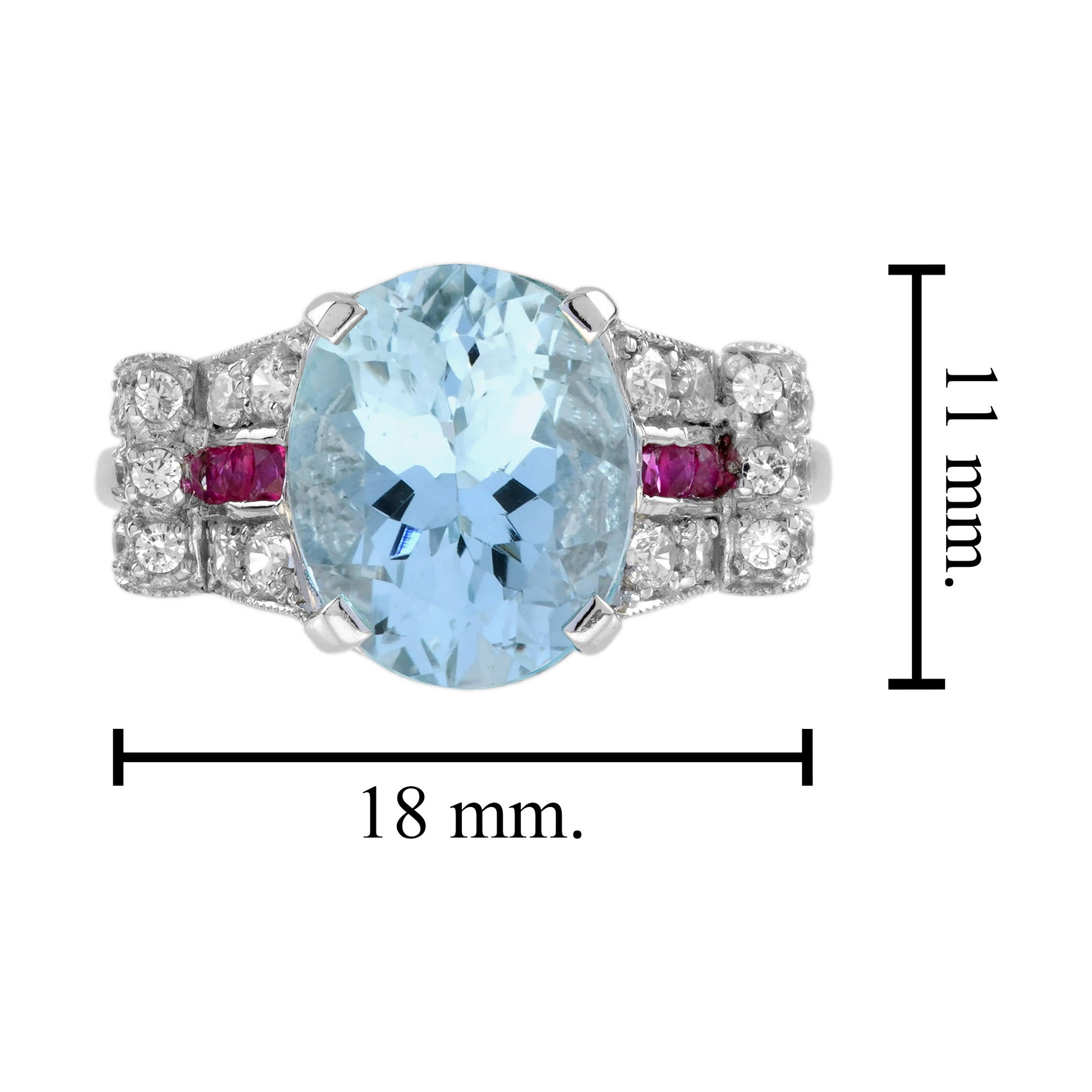 Oval Blue Topaz & Diamond and Ruby Art Deco Style 14K White Gold Ring