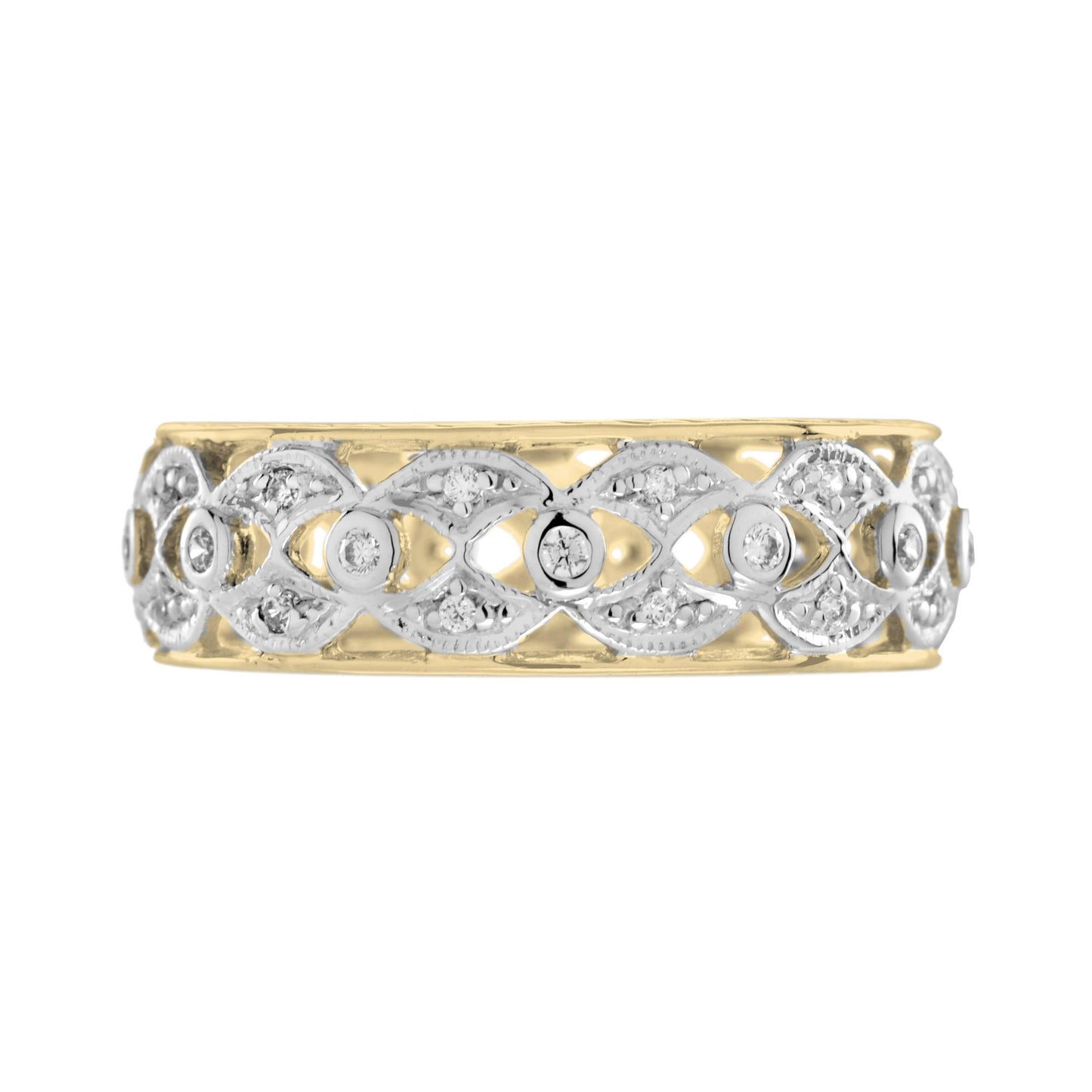 art deco style diamond floral filigree eternity band 14k white yellow gold ring
