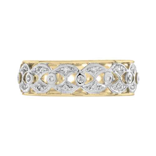 Art Deco Style Diamond Floral Filigree Eternity Band 14K White Yellow Gold Ring