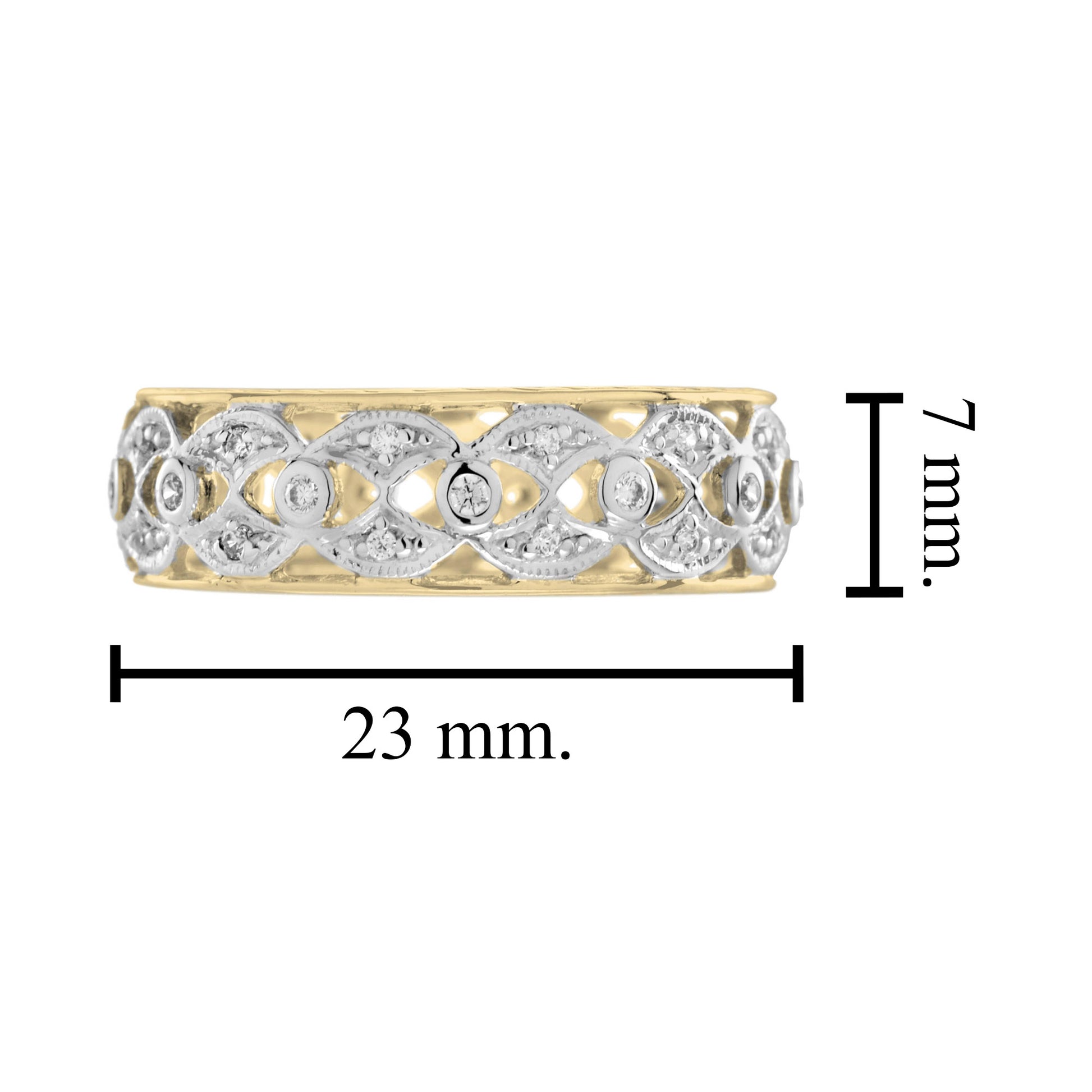 Art Deco Style Diamond Floral Filigree Eternity Band 14K White Yellow Gold Ring