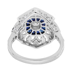 Diamond & Sapphire Art Deco Style Ring Earrings White Gold Jewelry Set
