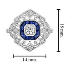 Diamond & Sapphire Art Deco Style Ring Earrings White Gold Jewelry Set