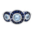 Aquamarine & Blue Sapphire and Diamond Halo Art Deco Style Three Stone Gold Ring