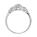 Diamond & Emerald Art Deco Style Filigree 14K White Gold Ring
