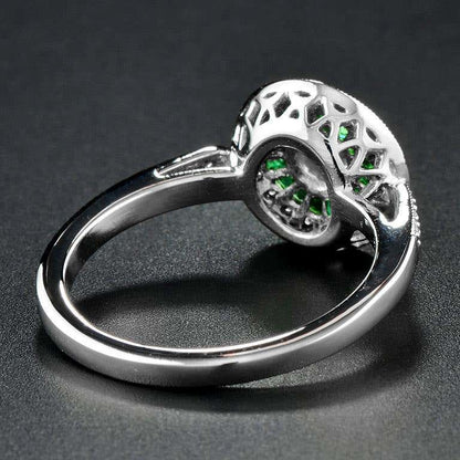 Art Deco Style Brilliant Diamond & Green Emerald Engagement Platinum Ring