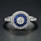Art Deco Style Brilliant Diamond & Blue Sapphire Engagement Platinum Ring