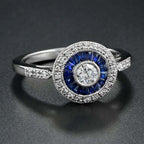 Art Deco Style Brilliant Diamond & Blue Sapphire Engagement Platinum Ring