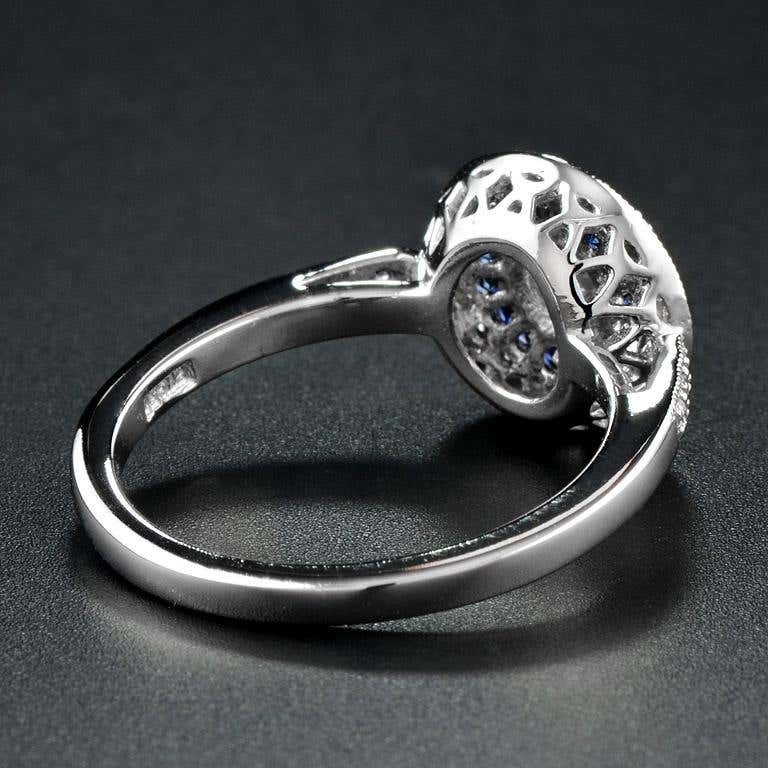 Art Deco Style Brilliant Diamond & Blue Sapphire Engagement Platinum Ring