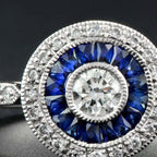 Art Deco Style Brilliant Diamond & Blue Sapphire Engagement Platinum Ring