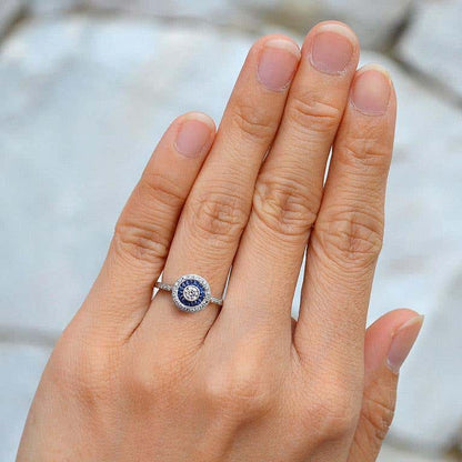 Art Deco Style Brilliant Diamond & Blue Sapphire Engagement Platinum Ring