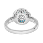 Diamond & London Blue Topaz Halo Set Art Deco Style Round 14K White Gold Ring