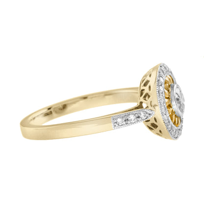 Diamond &amp; Orange Sapphire Deco Style Target 14K Gold Statement Ring
