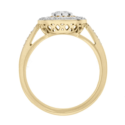 Diamond &amp; Orange Sapphire Deco Style Target 14K Gold Statement Ring