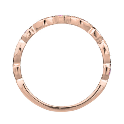 Ruby Diamond Vintage Style Band Ring Huggie Earrings Matching 14K Rose Gold Set
