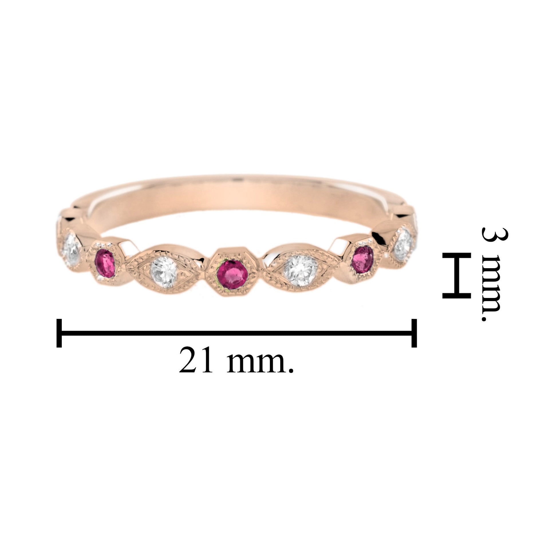 Ruby Diamond Vintage Style Band Ring Huggie Earrings Matching 14K Rose Gold Set