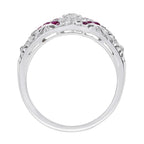 Diamond & Ruby Vintage Inspired Edwardian Style Openwork Dome White Gold Ring