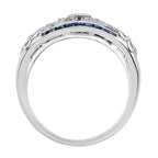 Art Deco Style Diamond & Blue Sapphire 14K White Gold Dome Ring