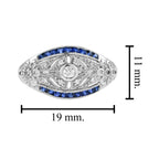 Art Deco Style Diamond & Blue Sapphire 14K White Gold Dome Ring