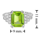 Rectangle Emerald Cut Green Peridot & Steps Diamond Filigree 14K White Gold Ring