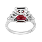 Rectangle Emerald Cut Red Rhodolite & Diamond Step Shoulder 14K White Gold Ring