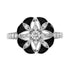 Diamond & Black Enamel Art Deco Style Floral Flower White Gold Ring