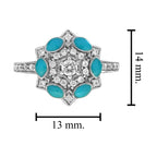 Diamond & Blue Enamel Art Deco Style Floral Flower Cluster White Gold Ring