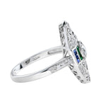 Art Deco Style Diamond Emerald & Sapphire Onyx Marquise Shape 18KW Gold Ring