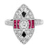 Diamond Ruby & Black Onyx Art Deco Style Marquise Shape White Gold Ring