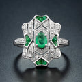 0.80 ctw Art Deco Style Emerald & Diamond 14K White Gold Filigree Ring