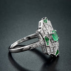 0.80 ctw Art Deco Style Emerald & Diamond 14K White Gold Filigree Ring