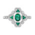 Oval Shape Green Emerald & Diamond Vintage Art Deco Style White Gold Ring