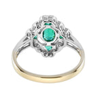 Oval Shape Green Emerald & Diamond Vintage Art Deco Style White Gold Ring