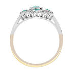 Oval Shape Green Emerald & Diamond Vintage Art Deco Style White Gold Ring
