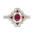 Red Pink Ruby & Diamond Art Deco Style 14K Yellow Gold Ring