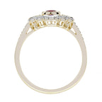 Red Pink Ruby & Diamond Art Deco Style 14K Yellow Gold Ring