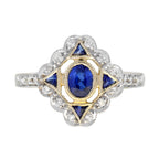 0.84 ctw Art Deco Style Blue Sapphire & Diamond 14K Yellow Gold Ring