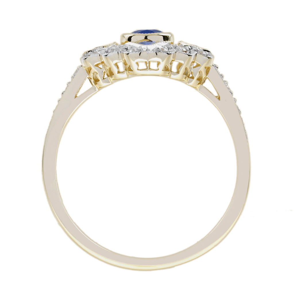 0.84 ctw Art Deco Style Blue Sapphire & Diamond 14K Yellow Gold Ring