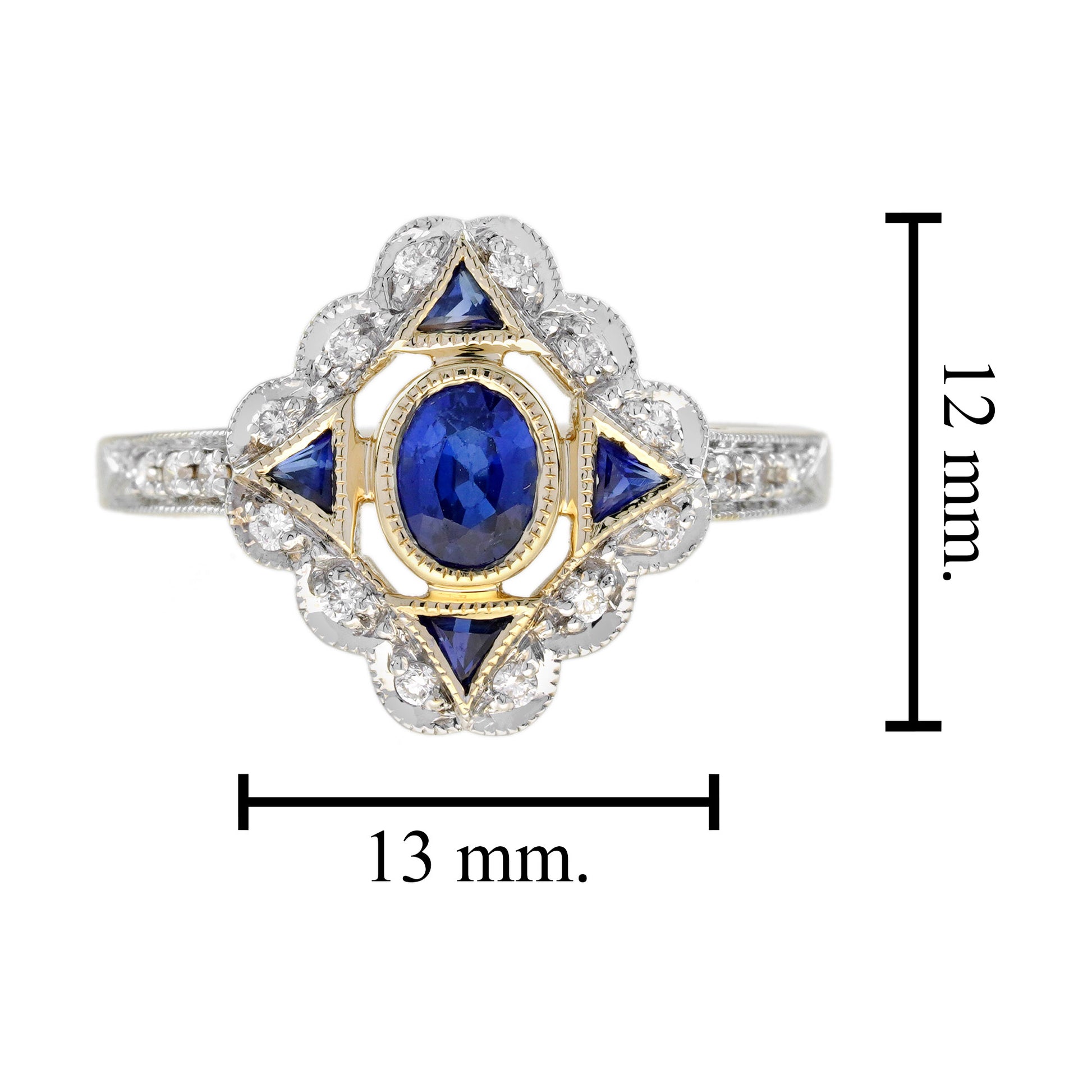Blue Sapphire & Diamond Vintage Inspired Art Deco Style 14K Yellow Gold Ring