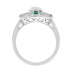 White Ethiopian Opal & Green Emerald Diamond Art Deco Style 14K White Gold Ring