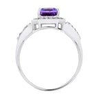 Split Shank Emerald Cut Purple Violet Amethyst & Diamond 14K White Gold Ring