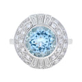 Round Blue Aquamarine & Diamond Cocktail 18K White Gold Ring