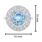 Round Blue Aquamarine & Diamond Cocktail 18K White Gold Ring
