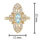 Blue Aquamarine & Diamond Art Deco Style Marquise Shape 14K Yellow Gold Ring