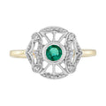 0.13 Ctw Art Deco Style Emerald & Diamond 14K Two Tone Gold Ring