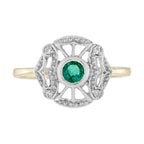 0.13 Ctw Art Deco Style Emerald & Diamond 14K Two Tone Gold Ring