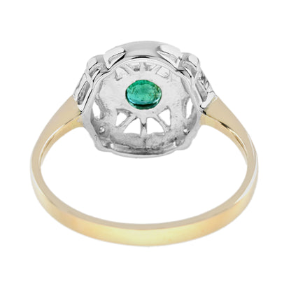 Round Green Emerald & Diamond Art Deco Style Two Tone Gold Ring